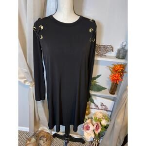 Michael Kors size Medium EUC Black Back Zip Dress With Gold Ring Detail